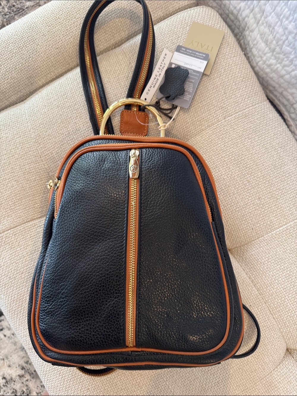 Valentina Black and Tan Leather Backpack